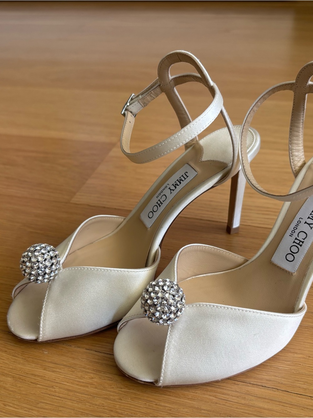 Jimmy Choo Sacora 85MM Satin Sandals - Ivory